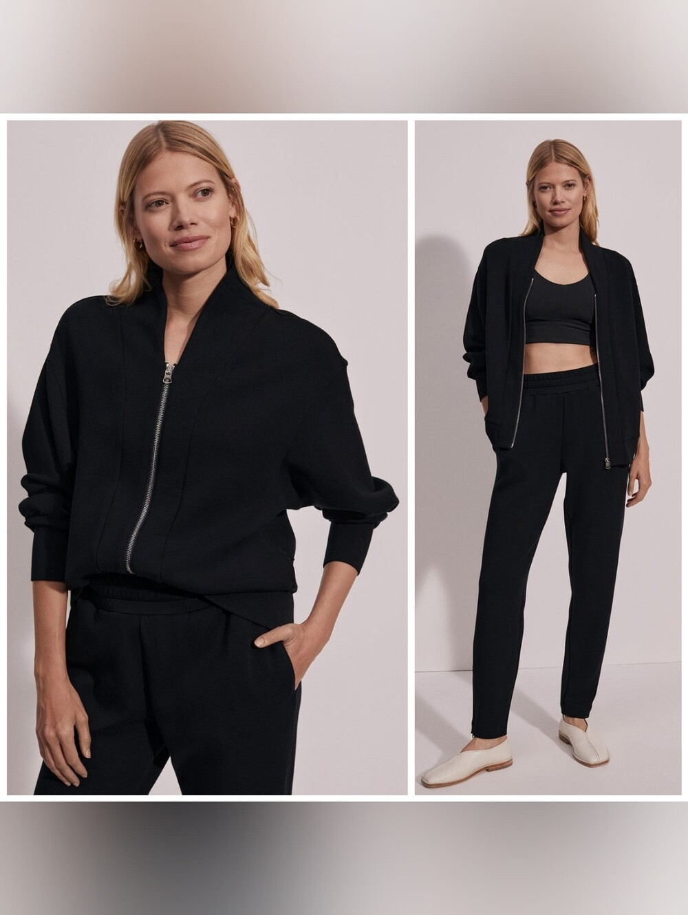 Varley Double Soft Pelham Zip-Through Sweater, Large, Black, Zip Up Long Sleeve